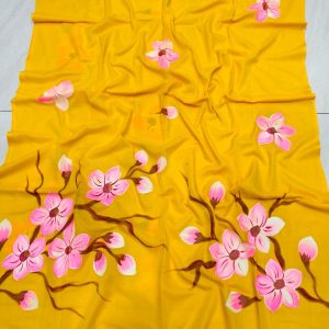 Hand Printed Mal Cotton Saree - Light Yellow