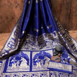 Bangalore Silk Baluchori Saree - Royal Blue
