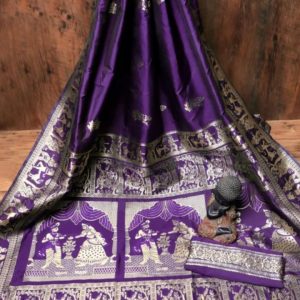 Bangalore Silk Baluchori Saree - Purple
