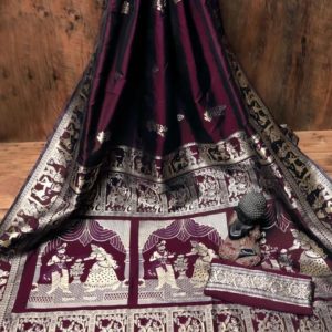 Bangalore Silk Baluchori Saree - Dark Wine